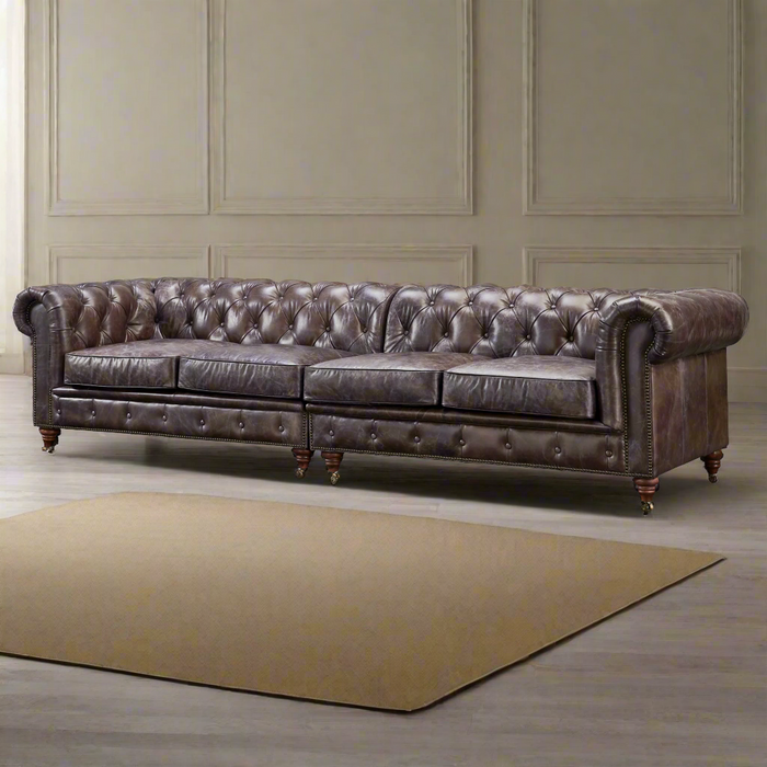 Century Chesterfield Sofa - Dark Brown Leather - 118"