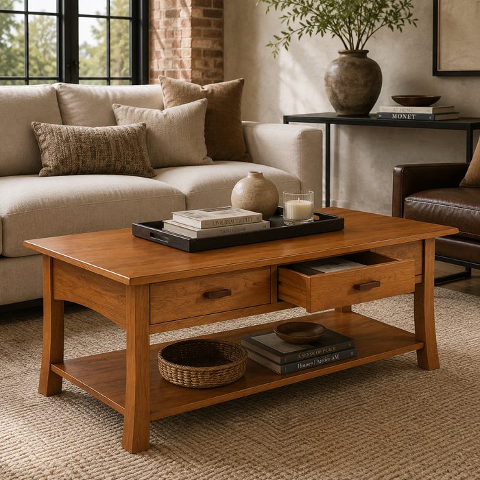 Heritage Cherry Solid Wood 2-Drawer Coffee Table