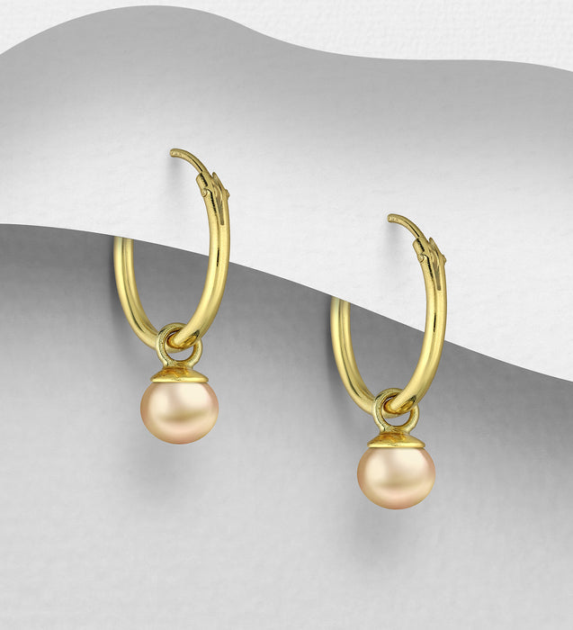 14K Yellow Gold Over Sterling Silver Earrings with Freshwater Pearls