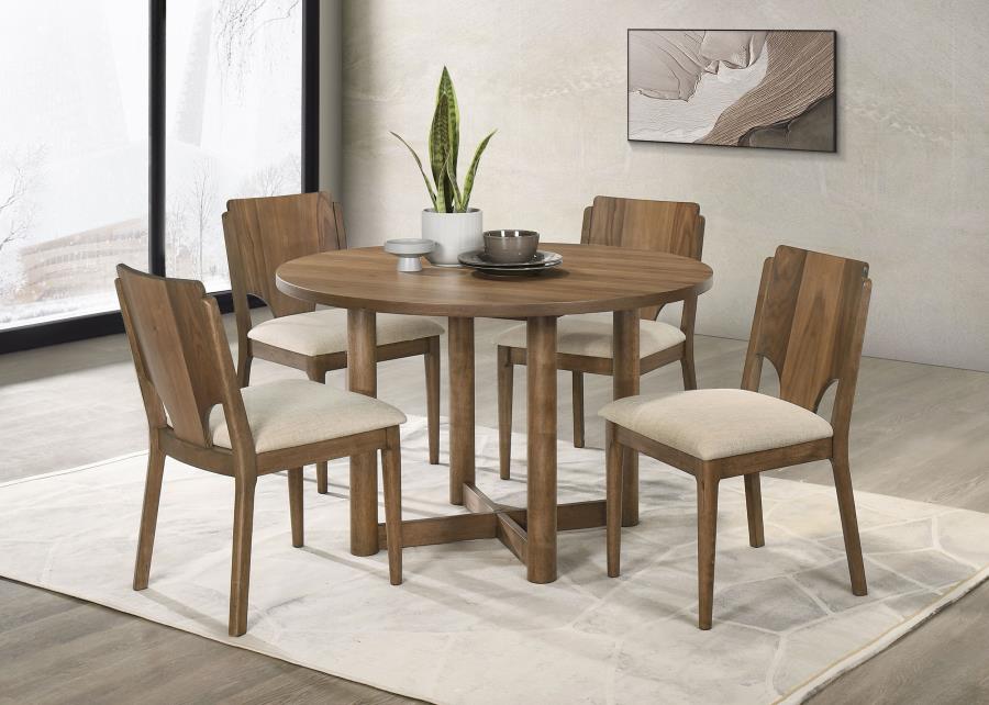 Hearthin 5-Piece 46-Inch Round Wood Dining Table Set – Walnut Finish
