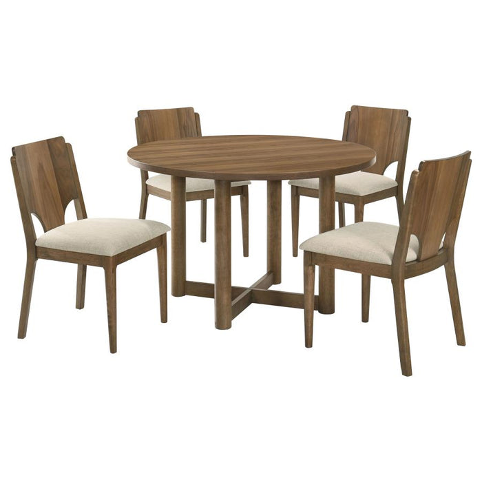 Hearthin 5-Piece 46-Inch Round Wood Dining Table Set – Walnut Finish