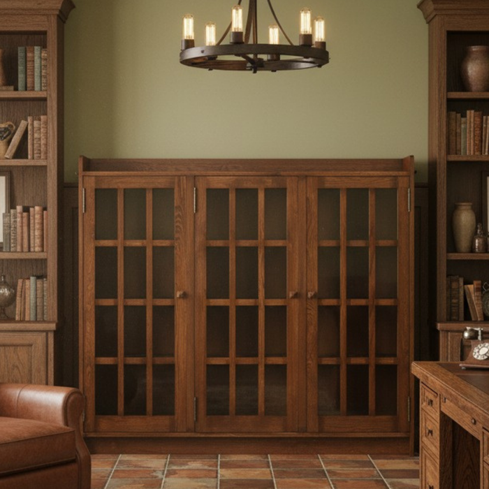 Mission Oak 3 Door Display Bookcase