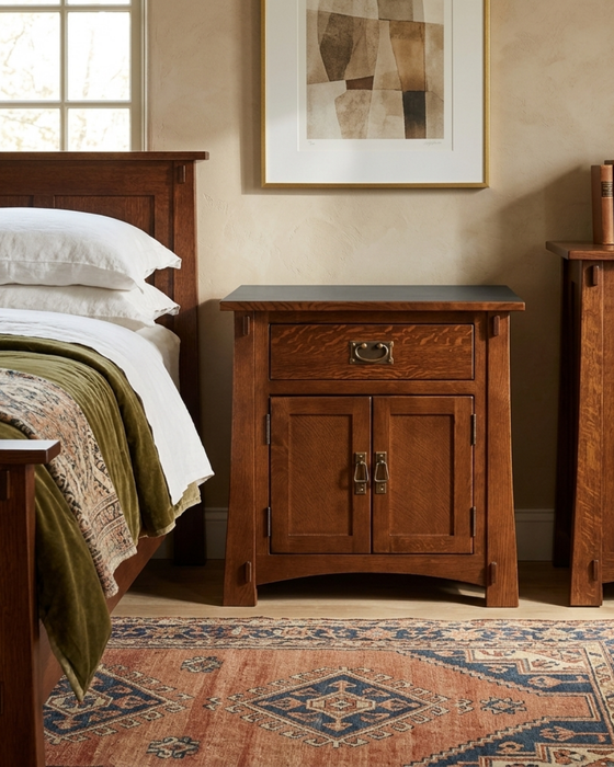 Mission Style Solid Oak Nightstand Model A3 - Walnut Stain