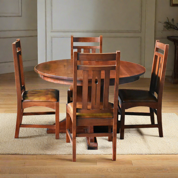 Solid Oak Round Dining Table with 2 Leaves - Michael’s Cherry