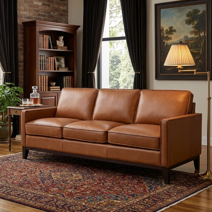 Samhara Top Grain Leather Sofa - Chestnut