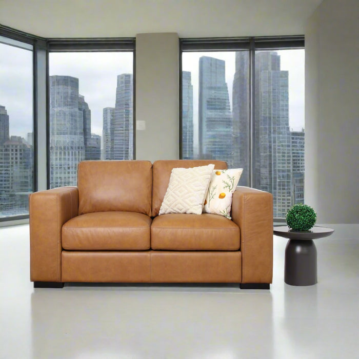 Argento Top Grain Leather Love Seat - Tan