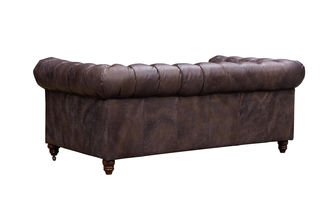 Century Chesterfield Love Seat - Dark Brown Leather