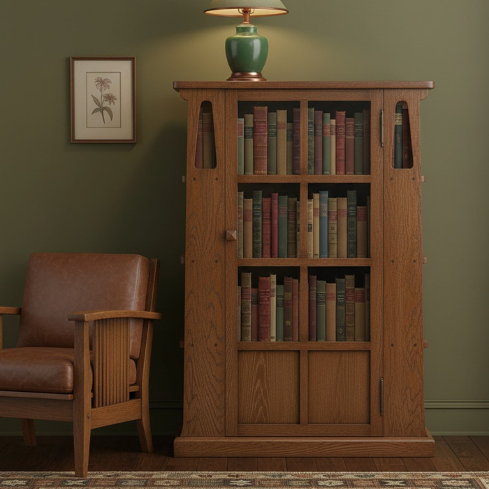 Mission 1 Door Bookcase with Side Shelves - Walnut Stain