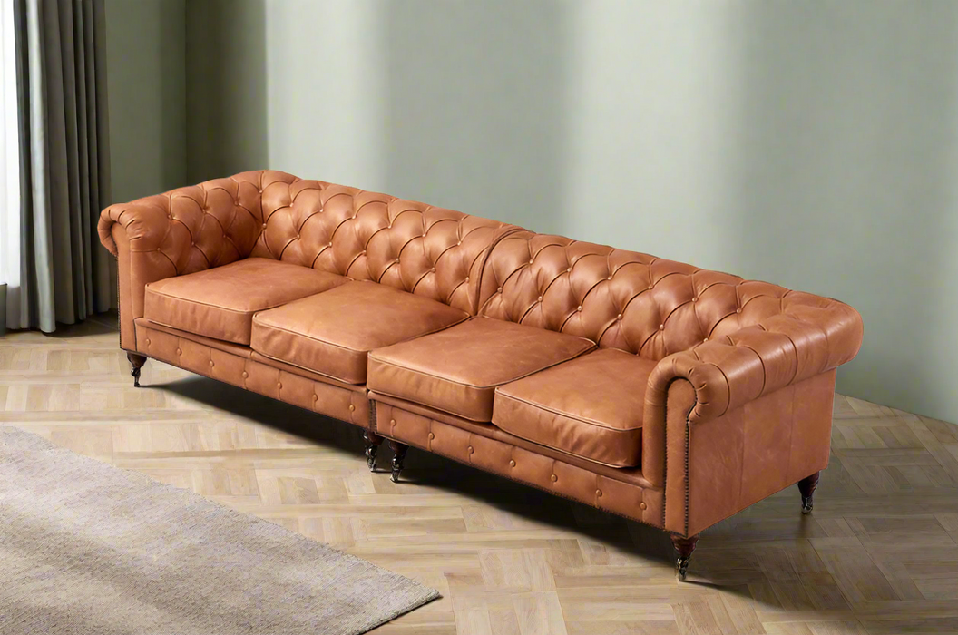 Century Chesterfield Sofa - Light Chestnut Leather - 118"