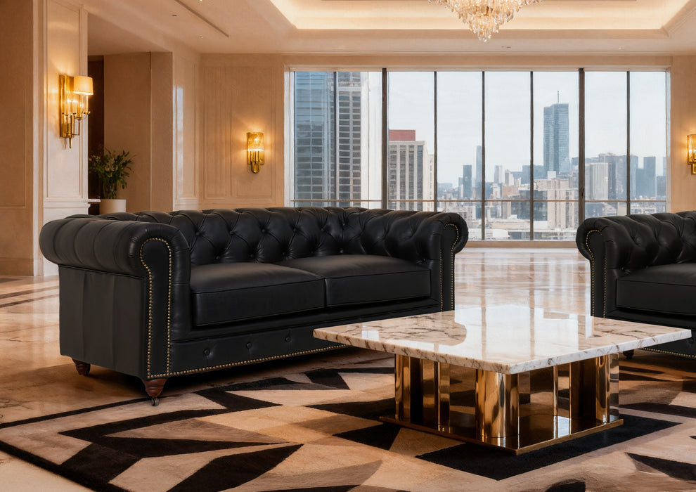 Belgravia Chesterfield Top Grain Tufted Leather Sofa – Classic Elegance in Premium Leather