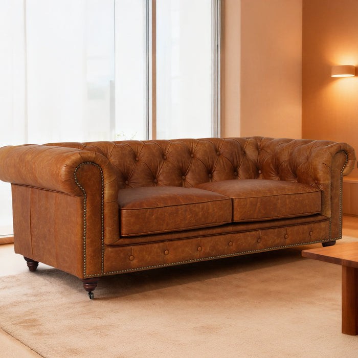 Belgravia Chesterfield Top Grain Tufted Leather Sofa – Classic Elegance in Premium Leather