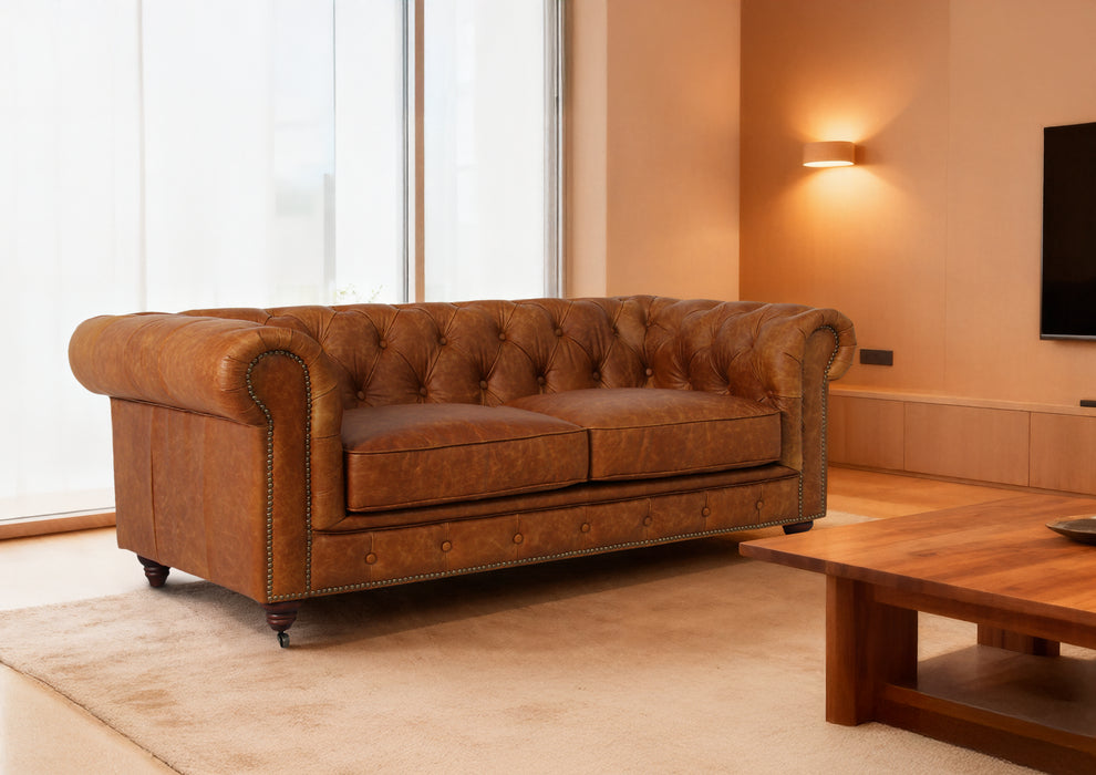 Belgravia Chesterfield Top Grain Tufted Leather Sofa – Classic Elegance in Premium Leather