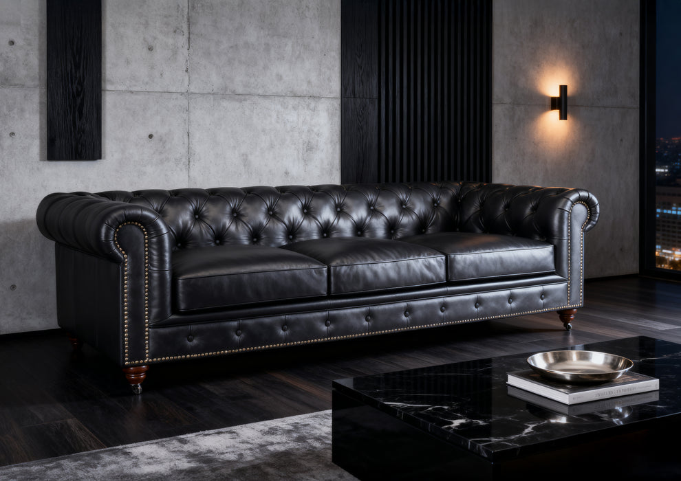 Belgravia Chesterfield Tufted Top Grain Leather Sofa – Classic Elegance Meets Modern Comfort