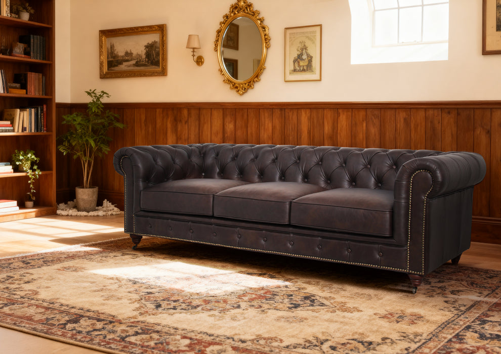Belgravia Chesterfield Tufted Top Grain Leather Sofa – Classic Elegance Meets Modern Comfort