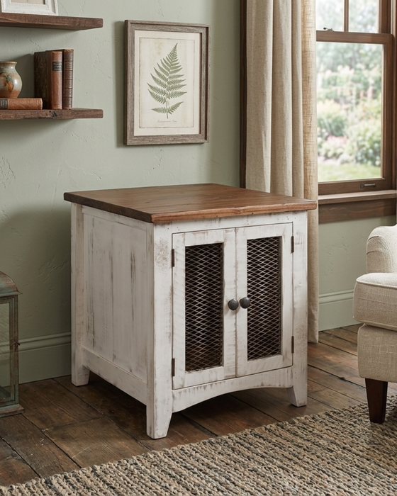 Greenview Two Door End Table - Distressed White