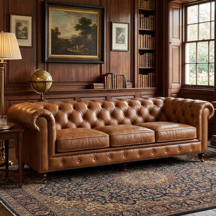 Century Chesterfield Sofa - Light Brown Leather