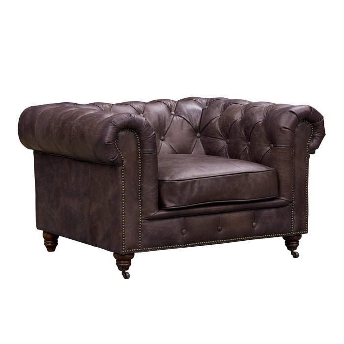 Century Chesterfield Arm Chair - Dark Brown Leather