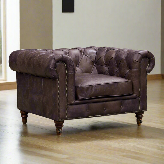 Buy Century Chesterfield Arm Chair Dark Brown Leather in USA