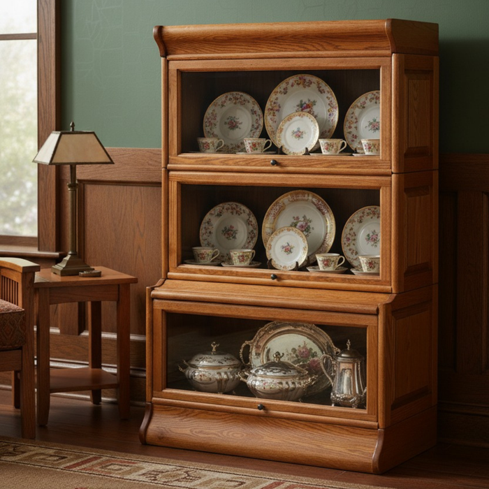 Mission 3 Stack Oak Barrister Bookcase - Beveled Glass