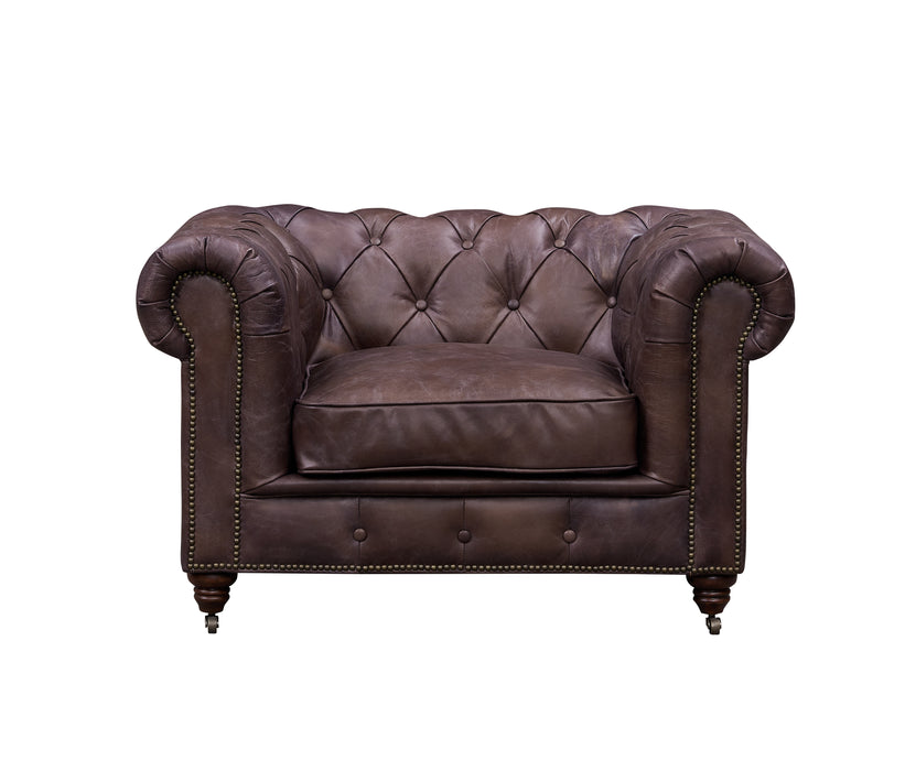 Century Chesterfield Arm Chair - Dark Brown Leather