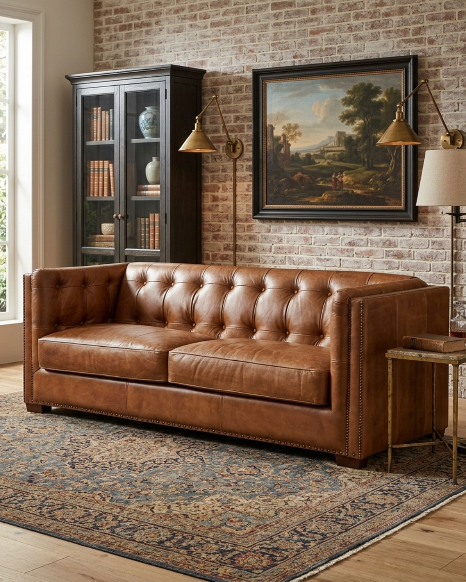 tobacco leather couch Tuxedo Leather Sofa