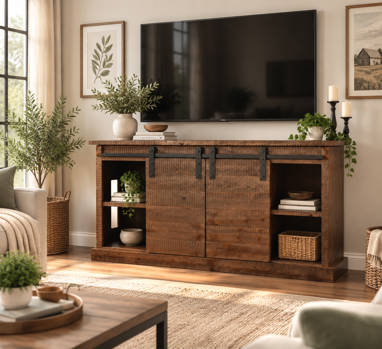 Mason 65" Sliding TV Stand - Rustic Brown