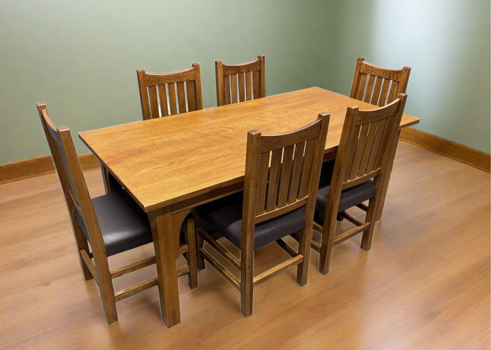 Mission 70" Solid Oak Dining Table Set with 6 Slat Back Chairs