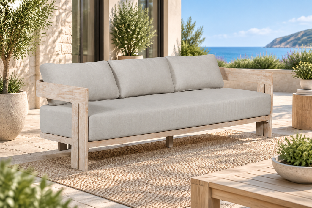 Paradiso Teak Wood Sofa Natural Look - Gray Fabric