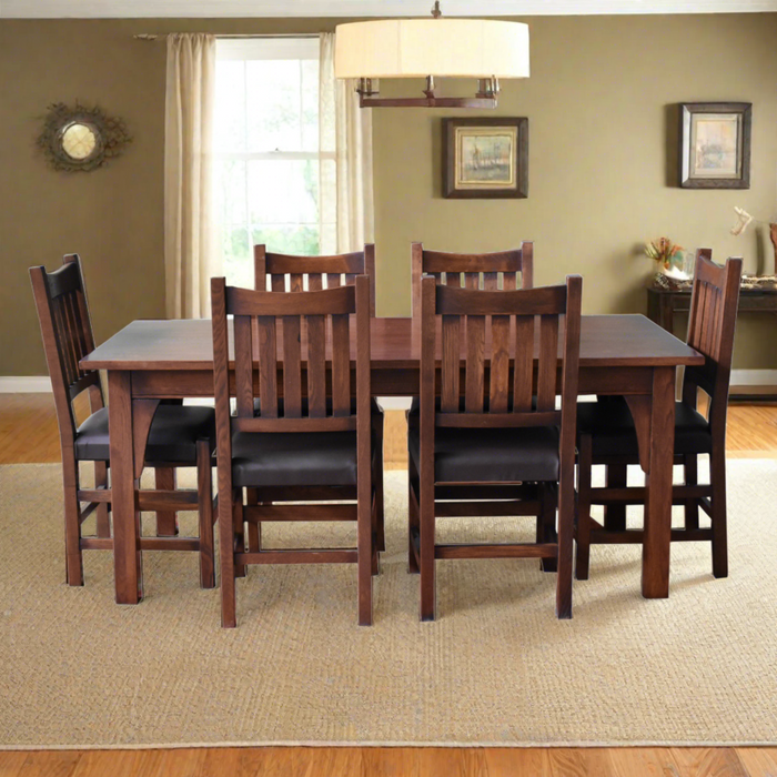 Mission 70" Solid Oak Dining Table Set with 6 Slat Back Chairs