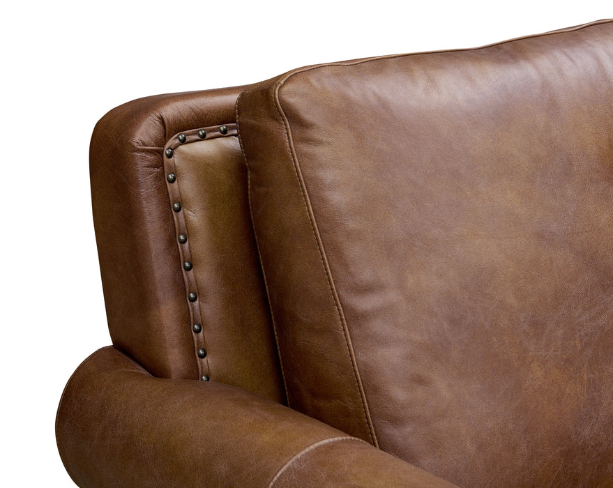 English Rolled Arm Love Seat - Bark Brown Leather