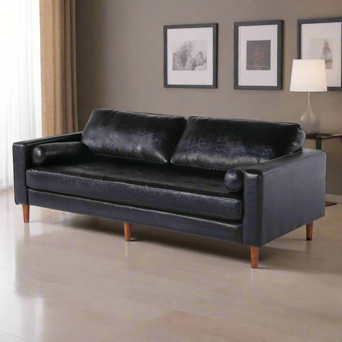 Cosmic Modern Contemporary Leather Sofa - Black