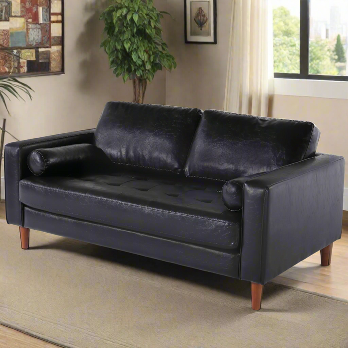 Cosmic Contemporary Leather Loveseat - Black