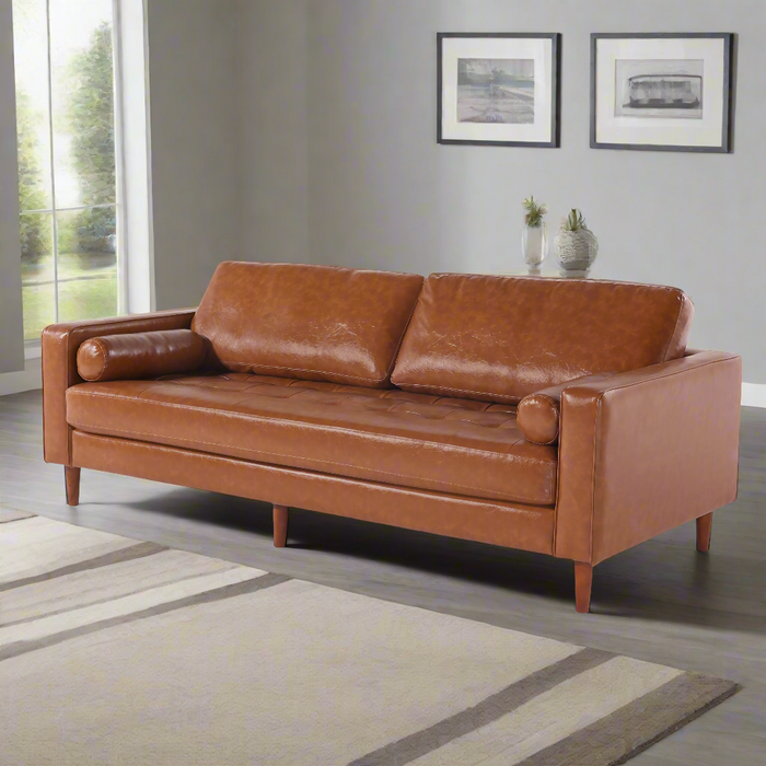 Cosmic Modern Contemporary Leather Sofa - Light Brown