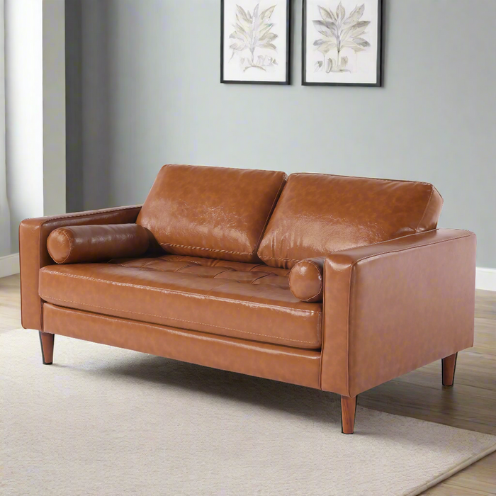 Cosmic Contemporary Leather Loveseat - Light Brown