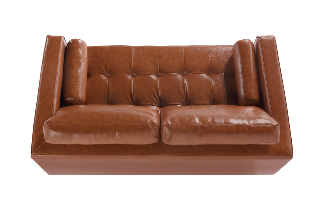 Cosmic Contemporary Leather Loveseat - Light Brown