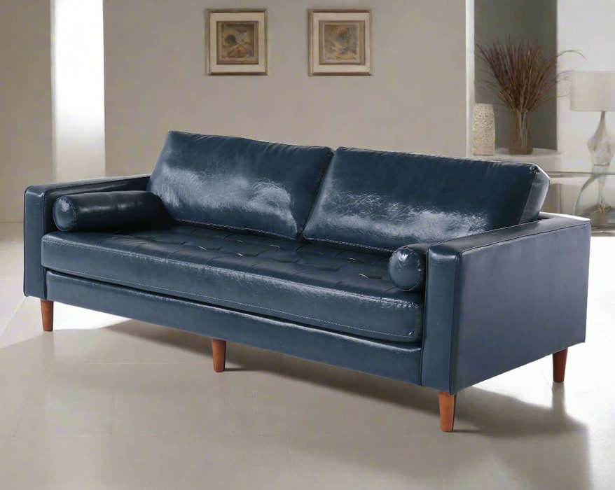 Cosmic Modern Contemporary Leather Sofa - Blue