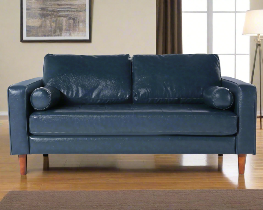 Cosmic Contemporary Leather Loveseat - Blue