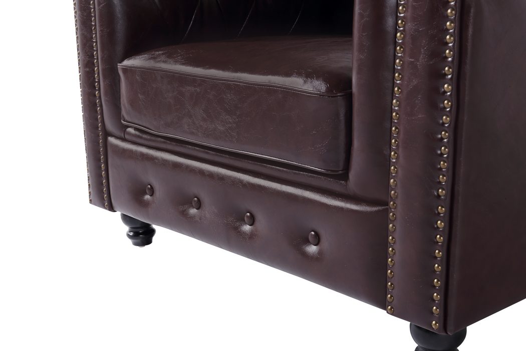 Sebastian Transitional Chesterfield Leather Armchair - Dark Brown