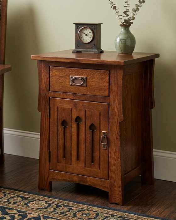 Mission Style Solid Quarter Sawn Oak Keyhole Nightstand
