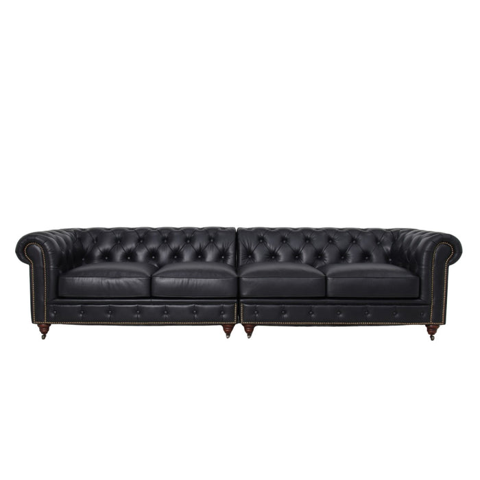 Belgravia Chesterfield Top Grain Leather Sofa with Tufted Back & Rolled Arms