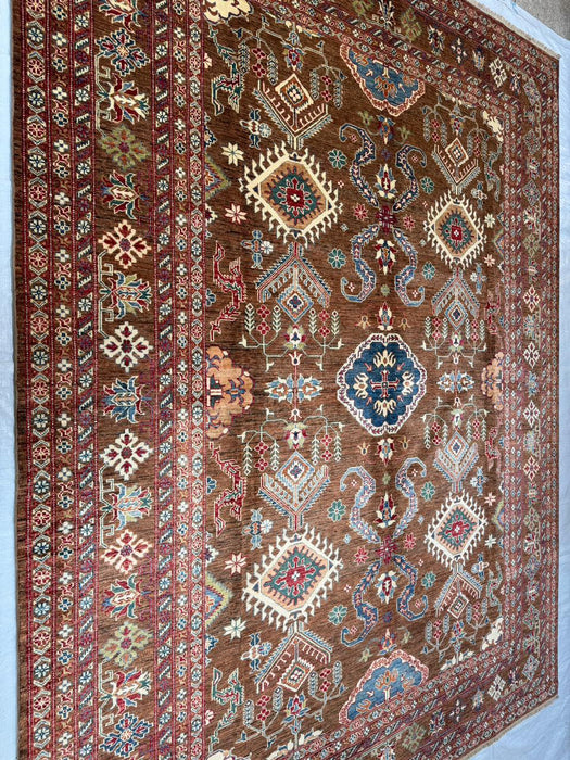 Hand-Knotted Vegetable Dye Kazak Rug from Pakistan,  9' 3" x 12'