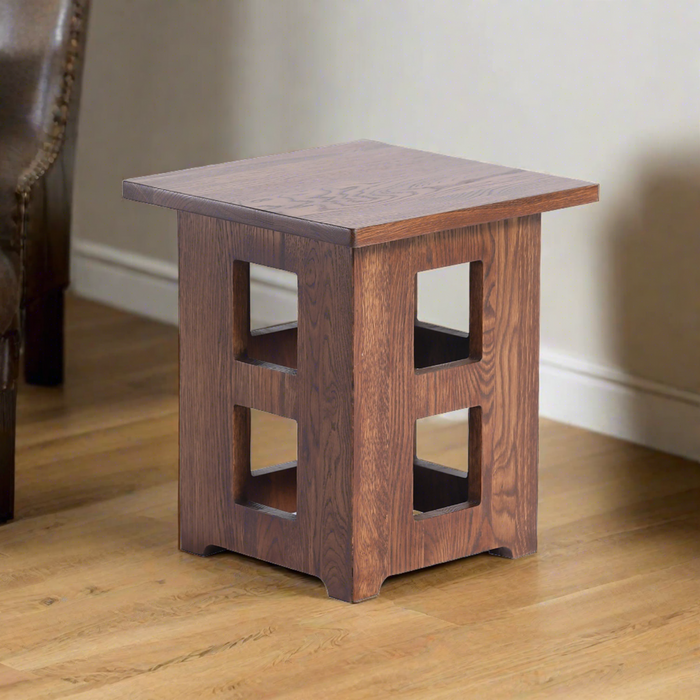 Mission Solid Oak Square End Table with Cut Outs - Walnut (W1)