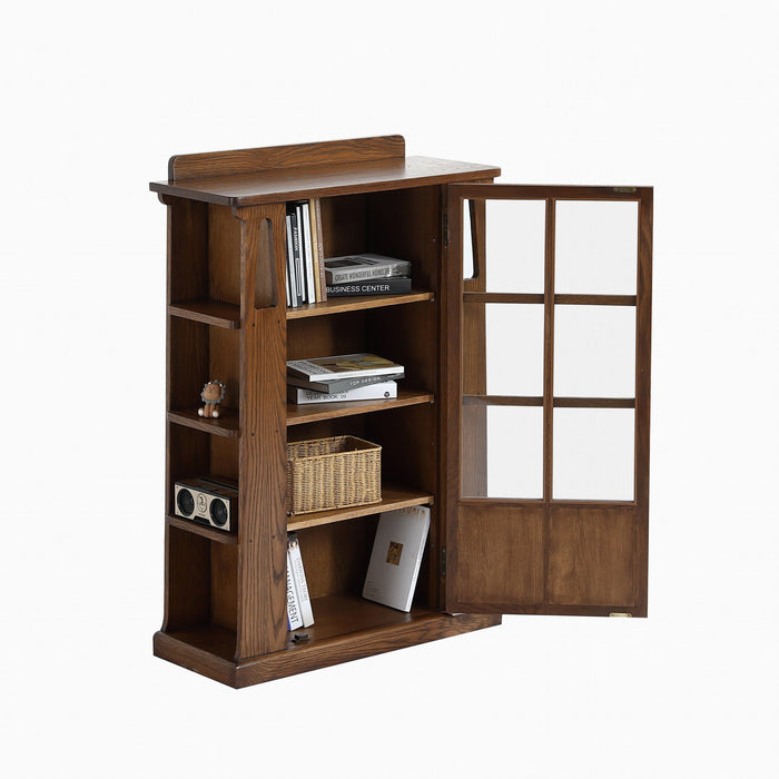 Mission 1 Door Bookcase with Side Shelves - Walnut Stain