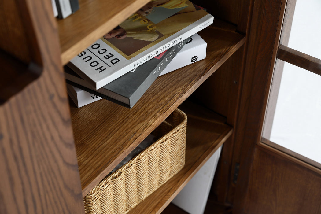 Mission 1 Door Bookcase with Side Shelves - Walnut Stain