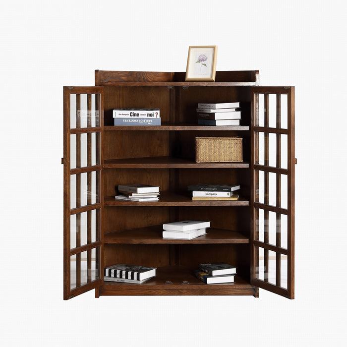 Mission Oak Corner Bookcase / Cabinet - Walnut