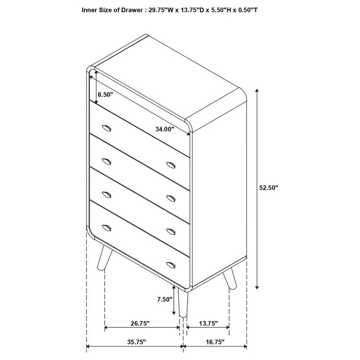 Trevalo Bedroom Chest, Five-Drawer Design
