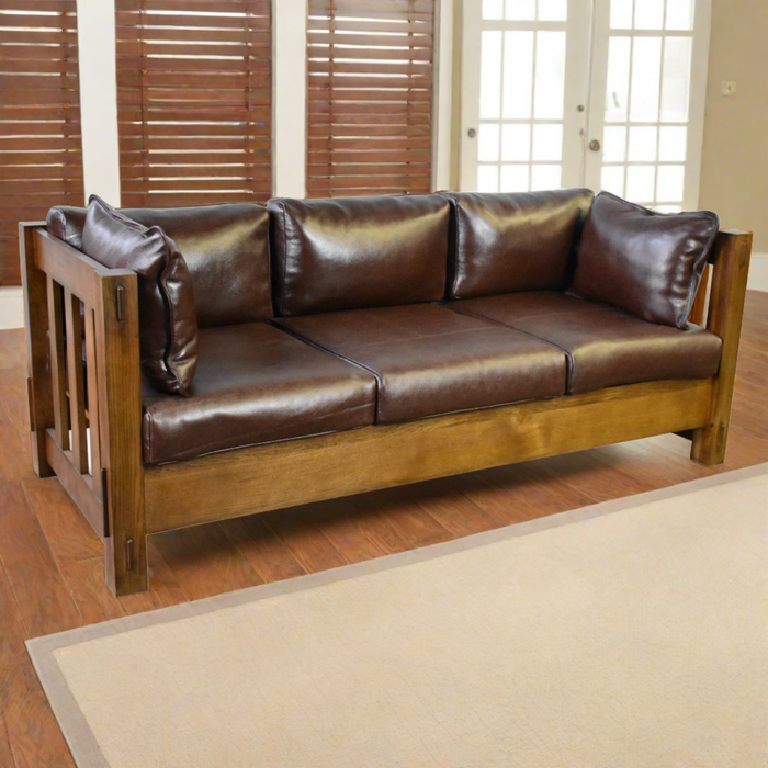 Heartland Mission Slat Sofa - Solid Oak and Leather