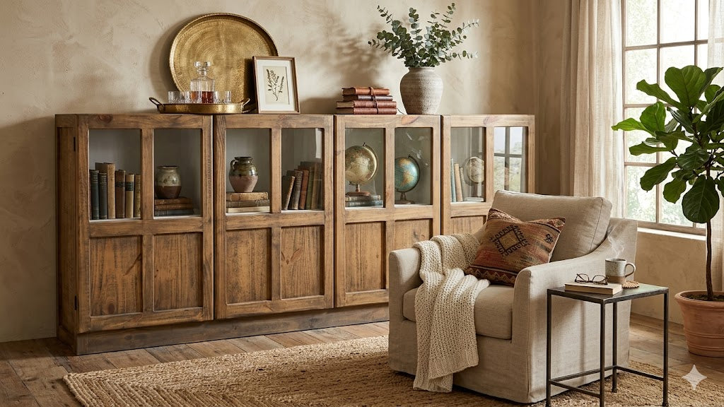 Rustic-Modern Solid Wood Bookcase & Cabinet - 84"