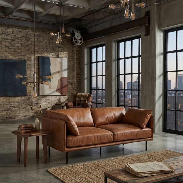 Preorder Venezia Industrial Modern Love Seat - Light Brown Leather