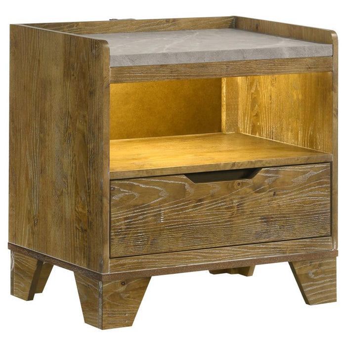 Soren Medium Oak 1-Drawer Nightstand with LED Light
